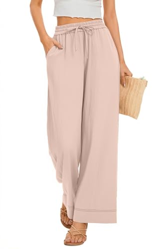Image of KICZOY Women Flowy Pants Drawstring Waist Wide Leg Palazzo Beach Pants Loose Fit with Pockets