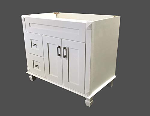 White Shaker Solid Wood Single Bathroom Vanity Base Cabinet 36" W X 21" D X 32" H (Left Drawers) #TOP3