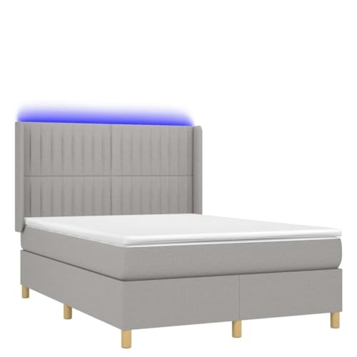 Genérico Wenjingqi Cama Box Spring colchón y Luces LED Tela Gris Claro 140x200 cm, Gris 3139037