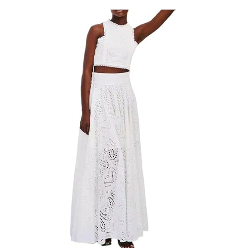 Women's Summer 2 Piece Outfits,Crop Tank Tops Long Skirt,Set Sleeveless Maxi Dress Nightclub Party Dress with Pocket Summer