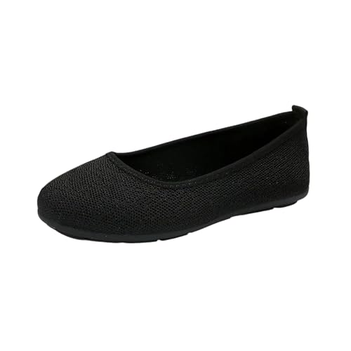 Women's Shallow Mouth Slip On Flats Knit Mesh Breathable Eyelet Ballet Flats Casual Low Wedge Heel Round Toe Shoes