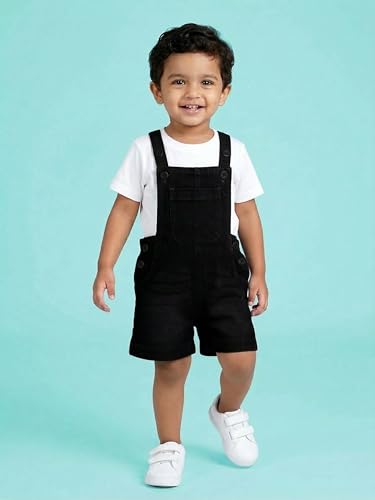 Image of KiddoPanti Unisex Infant Denim Dungaree | Cotton Blend Stretch | Baby Jumpsuit Witth Pockets | Comfortable Casual Outfit for Boys & Girls 6 Months-3 Years