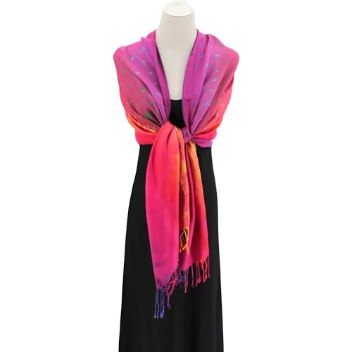 Colorful Pashmina Scarf and Shawls Soft Rave Wraps Jacquard Silk Satin Rainbow Scarf with Tassels Scarves3