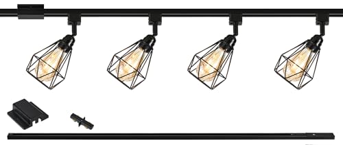 4 Lights LED Track Lighting Kit with 3.3FT H Track Lighting Rails & Floating Canopy Connector, E26 Track Light Kit Modern Kitchen Track Lighting Fixtures Ceiling Spot Light, Black (4 Lights) by Generic - Used condition - CA$42.83