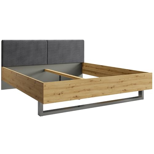 Lomadox Bett 160x200 cm mit 2 Nachttischen Schlafzimmer Set Bettgestell mit Nachtschränkchen modern in Eiche mit gepolstertem Kopfteil – Bild 5