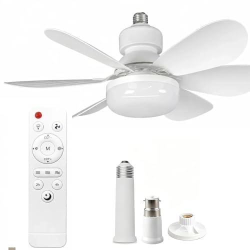 Image of enjoydeal Ceiling Fans with Lights 52cm, E27 Small Ceiling Fans Lights with Remote Timer,40W,3 Colors Dimmable, 3 Speeds, 3000K-6500K LED Light for Bedroom Kitchen Office Dormitory (White,1)