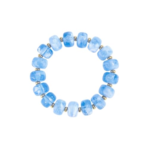 Image of Hanaoops Bead Bracelet for Women Ladies Vibrant Colorful Resin Beads Bracelets 14mm Acrylic Stretch Chunky Beaded Bracelet Boho Summer Beach Vacation Resin Jewelry (Light Blue)