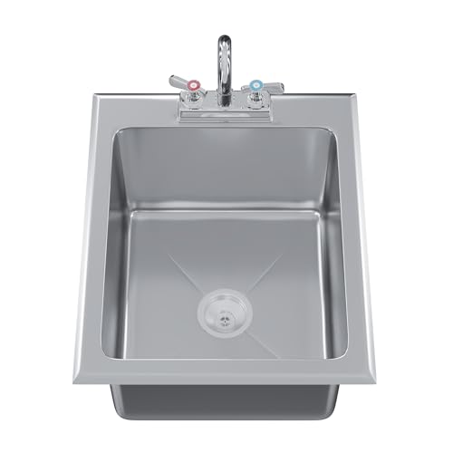Image of Stainless Steel 1 Compartment Drop-In Sink. Bowl 14 in. x 16 in. x 10 in. With Faucet
