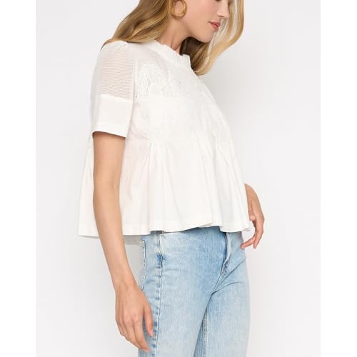 Women's Elegant Babydoll Style Lace Shirt Flared Swing Top with Sheer Mesh Lace Back Tunic Top3