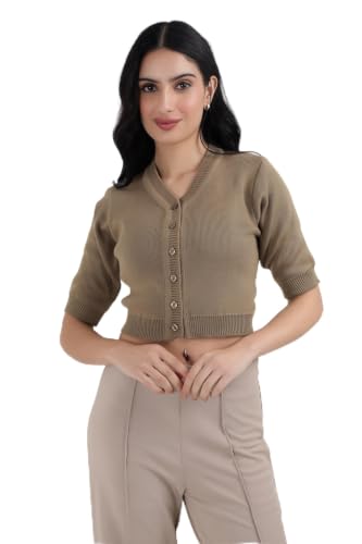 Image of Women Winter Wear V-Neck Half Sleeves Regular Fit Woollen Blouse