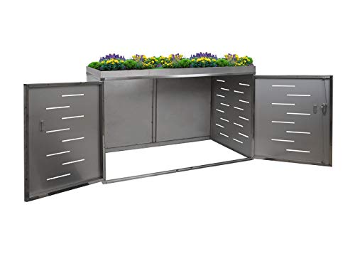 Mendler 2er-Fahrradgarage HWC-H80, Fahrradbox Geräteschuppen, abschließbar - mit Pflanzkasten 126x200x150cm Edelstahl – Bild 5