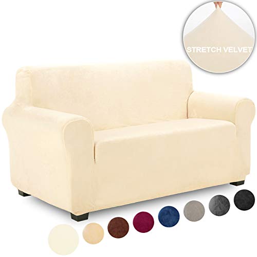 TIANSHU Funda de Sofá 2 Plazas Terciopelo,Cubierta Suave del sofá de la Felpa del Terciopelo para,Cubiertas Elegantes de los Muebles (2 Plazas,Marfil)