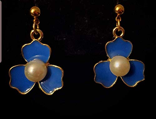 blue floral earring with pearl handmade Stud Earrings Pierced Jewelry for Women Girls Brides Bridesmaid great gift for valentine new year