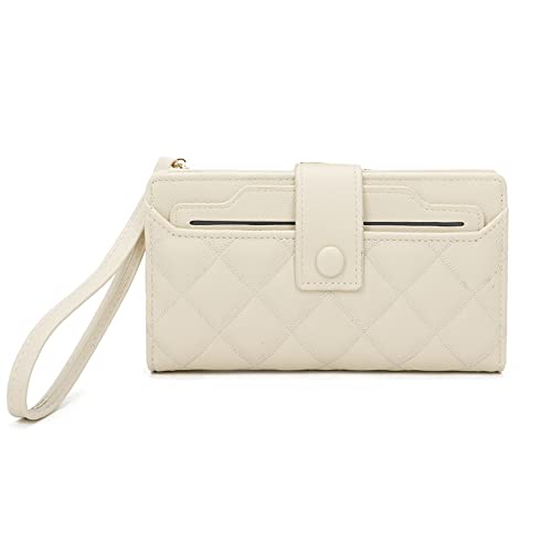 Gallantry - Portefeuille Femme Deux Volets Matelassé avec Lanière - Porte-Cartes Monnaies Grande Capacité - Compagnon Taille Moyenne Simili Cuir Pois - Pratique Volumineux - Beige