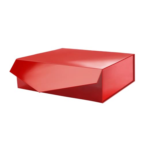 PACKHOME Large Gift Box with Lid 13.5x9x4.1 Inches Sturdy Collapsible Gift Box with Magnetic Closure for Gift Packaging (Glossy Red)