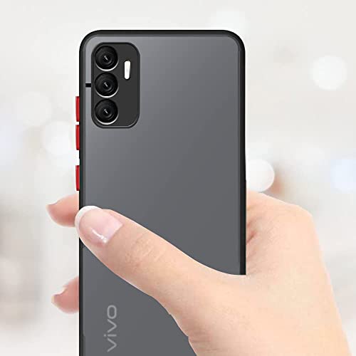 Image of WOW IMAGINE Vivo V23E 5G | Vivo Y75 4G Translucent Hybrid Back Cover Case | Smoked Matte Back | 360 Degree Protection | with Camera Bump | Protective Hard Case (Black Bumper)