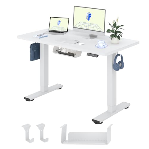 FlexiSpot Höhenverstellbarer Schreibtisch Basic–Mit Kabelmanagement, Haken und EINTEILIGER Tischplatte, Ergonomischer Homeoffice-Tisch, Bürotisch (100x60cm, Weiß)