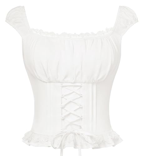 Corset Renaissance femme à col carré avec laçage réglable et taille smockée élastique