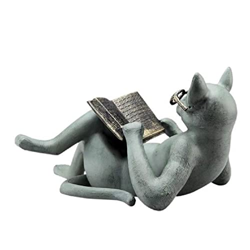 Estatua decorativa de gato leyendo de resina para hogar y oficina miniatura 3