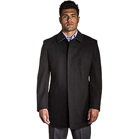 StoutMensShop Big and Tall Black Luxury Wool Blend Mid Length Overcoat for Casual and Business Wear to Size 60 (56 Long) Cover