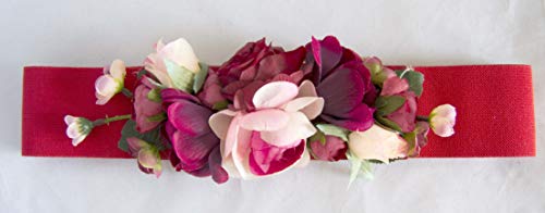 Cinturón elástico rojo con adorno de flores. Envío GRATIS 72h