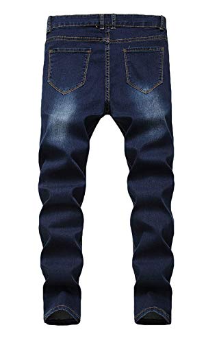 Calça jeans rasgada skinny desgastada destruída slim fit para meninos, Dark Blue, 16 Slim