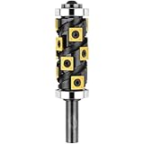 BINSTAK Heavy Duty Flush Trim Router Bit 1/2' Shank, 14 PCS Carbide Inserts with TiN Coating, Top and Bottom Bearing Flush-Cut Spiral CNC Router Bits for Woodworking Trimming (Double Bearing) Black