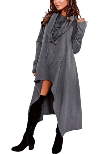 Sprifloral Womens Casual Hoodies Sweatshirts Asymmetric Hem Long Sleeve High Low Shirt Tunic Tops with Pocket Gray M
