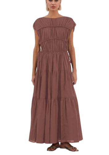 Image of calbatic Women Pleated Ruched Tiered Maxi Dress Sleeveless Patchwork Ruffle Hem A Line Flowy Summer Elegant Long Dress
