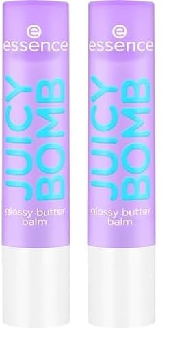 Essence Cosmetics Juicy Bomb Glossy Butter Balsamo Labbra, Naturale, Lucida, Rugiadosa, 2.5 g (Confezione da 2)