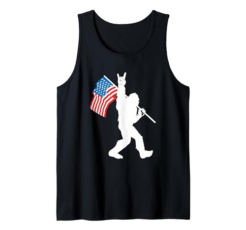 Funny Bigfoot Rock and Roll USA Flag for Sasquatch Believers Tank Top, Men, Black, X-Large