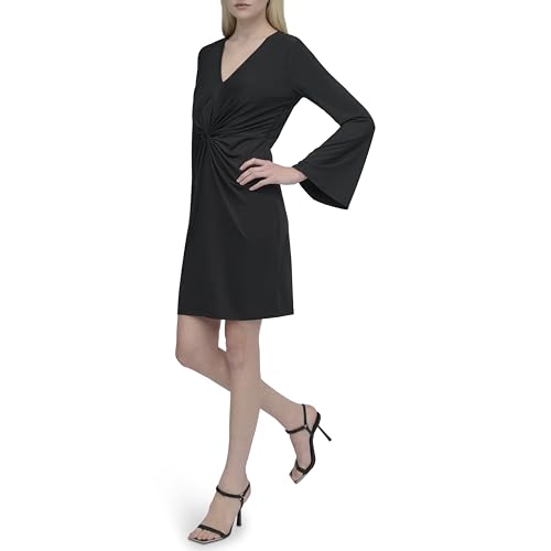 DKNY Women's Long Bell Sleeve V-Neck Twist Front Mini Dress3
