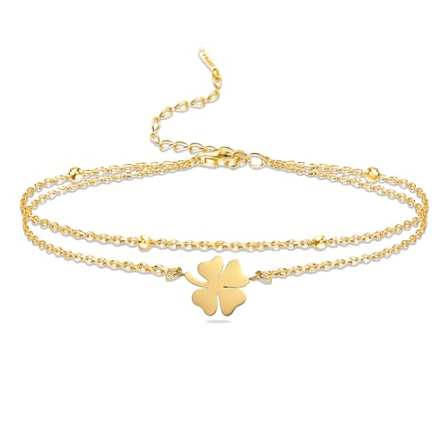 VASSAGO Bracelet trèfle à quatre feuilles en acier inoxydable pour femme - Bracelet porte-bonheur en forme de trèfle à quatre feuilles - Bijoux tendance - Cadeaux pour femme, taille unique, Acier