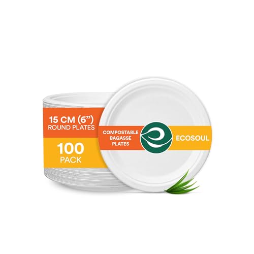 ECO SOUL Small Paper Plate (15Cm) 6 Disposable Plates - White (100-Pack)
