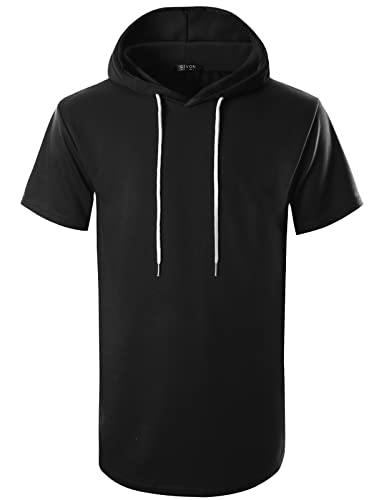 GIVON Men's Short Sleeve Pullover Hoodie Hipster Longline Hooded Shirt Lightweight Cotton Blend Casual Streetwear2