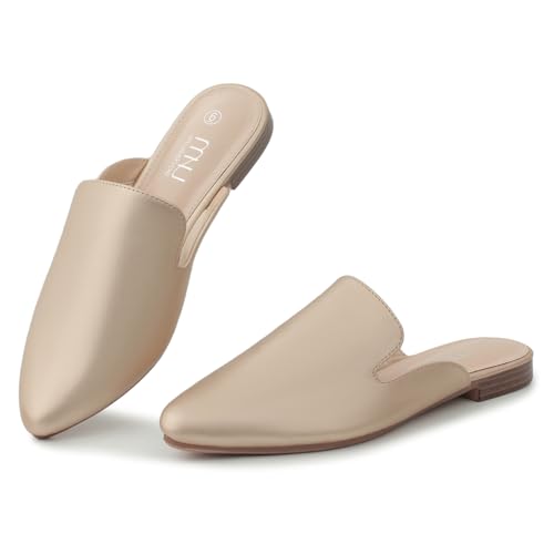 Image of MUSSHOE Women's Pointed Toe Mule Flats: Comfortable Lightweight Slip On Backless Loafers with Memory Foam for Office Work & Dressy Casual Wear