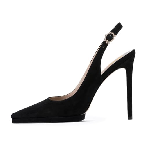 Zszszsu Women's Sexy Pointed Toe Slingback High Heels Elegant Stiletto Platform Pumps Rhinestone Buckled Strap Dress Formal Party Office Shoes Size 4-16 US2