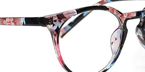 Image of Roshfort Unisex Oval Blue Cut Zero Power Full Rimless Computer Glasses Spectacle Frame (Flower Print, E-3)