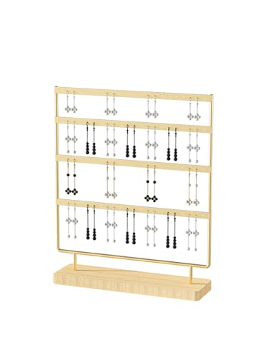 Julysky Earring Holder Organizer, Earring Stand, 4 Layers, Golden