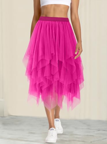 Tulle Skirts for Women Midi Long Fairy Skirt Tutu A-Line Mesh Layered High Elastic Waist Halloween Skirts3