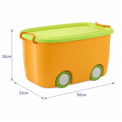 Image of JD FRESH 25 Litre Rolling Toy Storage Box /Colorful Car-Shaped Kids Toy Storage Organizer /Large Size Plastic Storage Box with Wheels & Handle /Stackable Storage Container Box (Pack of 1, Yellow)