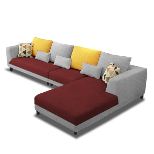Image of Galib RHS 6 Seater L Shape Sofa Set for Living Room (Maroon Grey Fabric) Premium Fabric Sofa