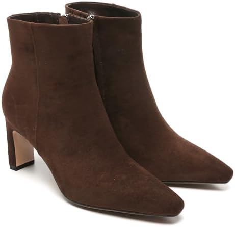 Brown Suede Ankle Boots for Women Pointed Toe Chunky High Heeled ...