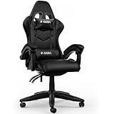 bigzzia Gaming Stuhl mit Bluetooth-Lautsprechern, Gaming Chair mit Lendenkissen und Kopfstütze, Gamer Sessel Höhenverstellbar, Pc Stuhl für Erwachsene Mädchen Junge, Schwarz