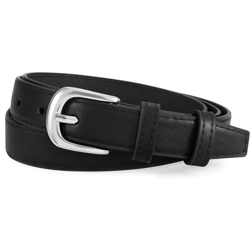 XZQTIVE Casual Leather Thin Belt for Women Fashion Ladies Waist Dress Belt for Jeans Pants with Silver Buckle