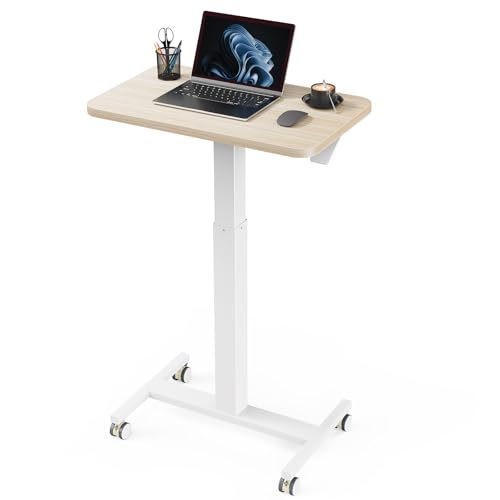 Marsail Mobile Standing Desk, Wider Height Adjustable Computer Desk, Rolling Sit Stand Desk with 4 Lockable Wheels, Ergonomic Desk for Home Office and Classroom, Natural