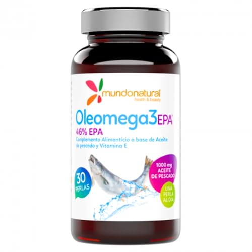 Mundonatural - Oleomega 3 EPA 30 Perlas | Omega 3 Capsulas en Perlas | EPA y DHA + Vitamina E | Aceite de Pescado Omega 3 1000mg | Suplemento para Funcionamiento Normal del Corazón
