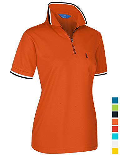EZEN Women's Ladies Premium Short Sleeves Girls Polo Shirts ? ScotchGuard Treated, Stain Resistant Orange Small