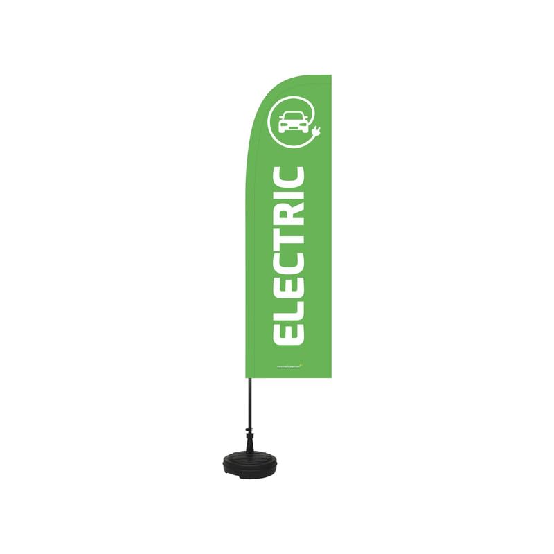 Drapeau publicitaire VOITURE ELECTRIQUE 255x60 cm avec kit mât et socle plastique