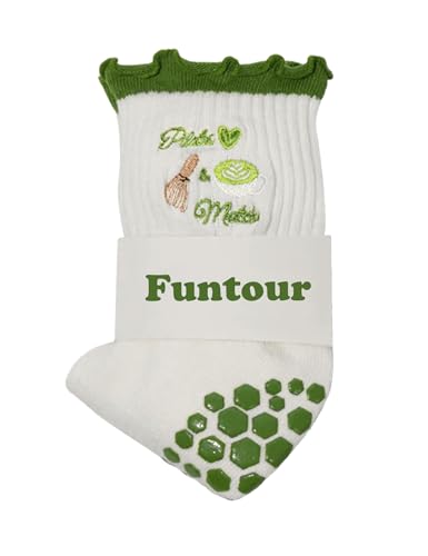 Image of Pilates Grip Yoga Socks For Women Barre Socks Cute Athletic Non Slip Sock | Soft cotton, breathable Non-slip grip sole Ruffle embroidery design For pilates barre yoga Cute women's gift
